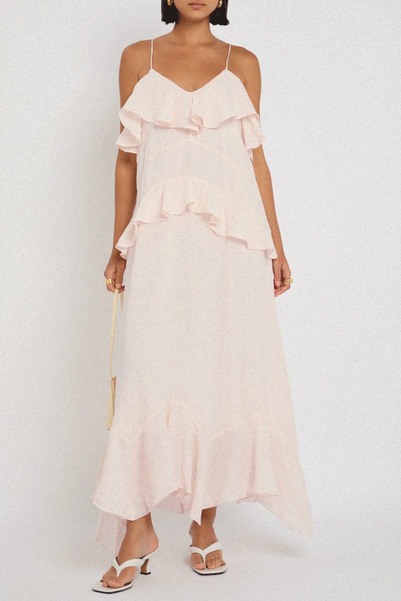 Benedicte Ruffled Linen Maxi Dress from SKALL STUDIO
