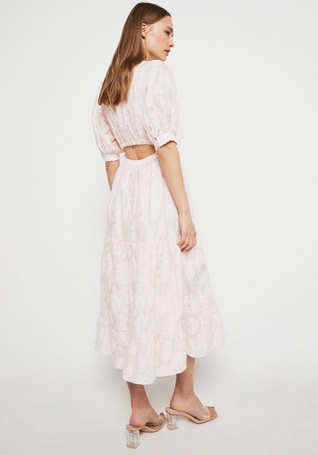 Short Sleeve Midi Dress In Floral Jacquard