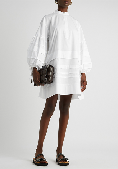 White Pleated Cotton Dress from Victoria, Victoria Beckham