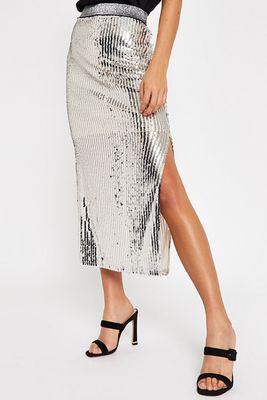  Silver Sequin Split Hem Midi Skirt from River Island