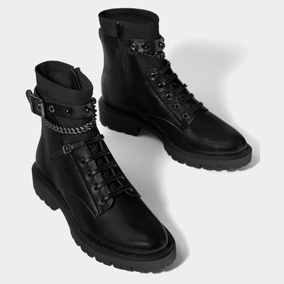 Black Ankle Boots with Chains from Bershka