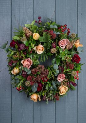 Copper, Plum And Gold Rose Wreath