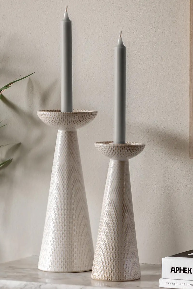 Set of 2 Porto Ceramic Glazed Candlestick Holders