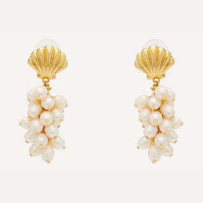 Gold-Plated Shell & Faux Pearl Cluster Drop Earrings  from Kenneth Jay Lane