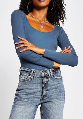 Long Sleeve Scoop Neck Ribbed Top