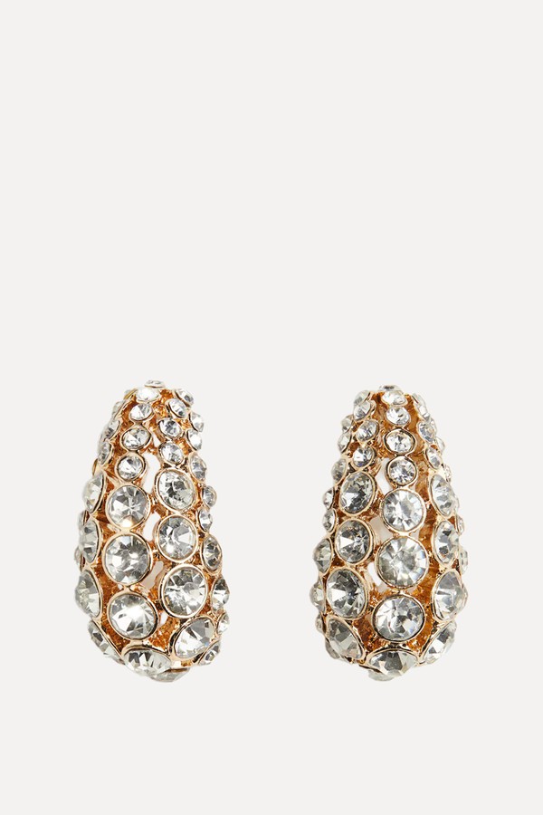 Rhinestone-Embellished Dome Earrings