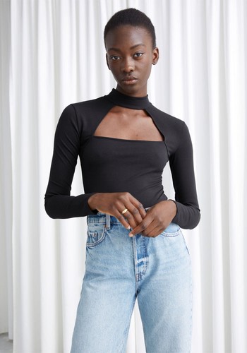 Cut Out Mock Neck Bodysuit