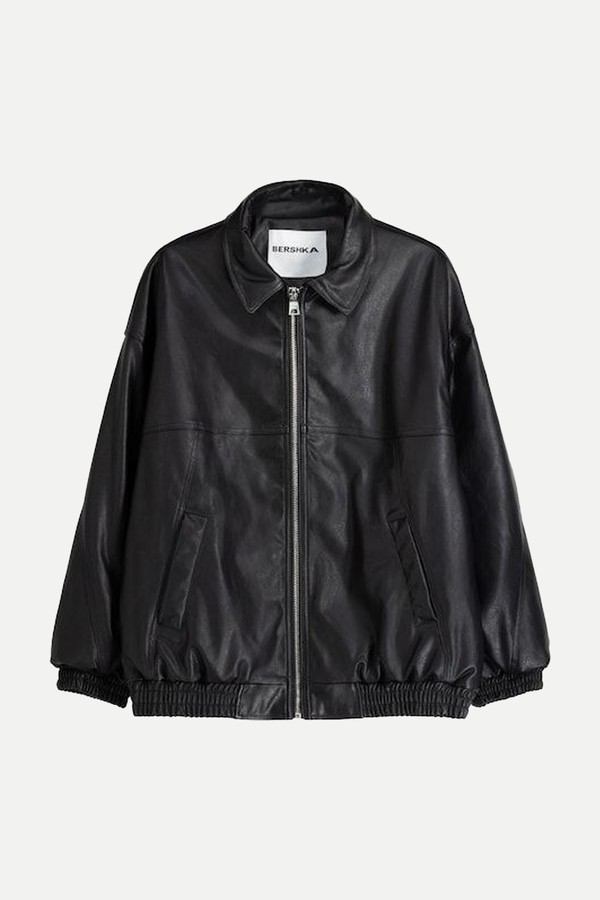 Leather Effect Dad Fit Oversize Jacket from Bershka