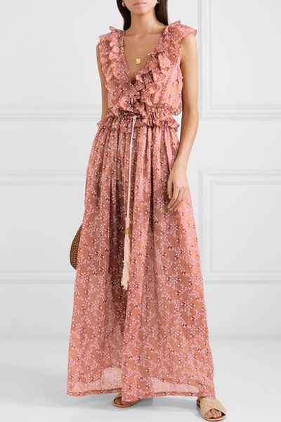 Marie Antoinette Ruffled Printed Linen Maxi Dress from Yvonne S