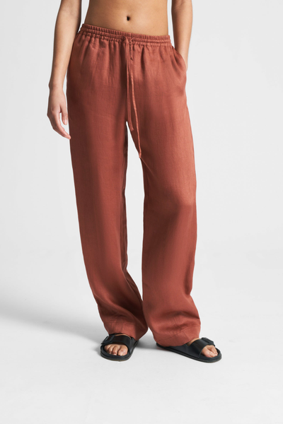 Aurelia Clay Organic Heavy Weave Linen Wide Leg Trouser from Asceno