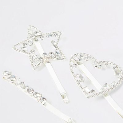 Silver Colour Heart Star Hair Clip Multipack