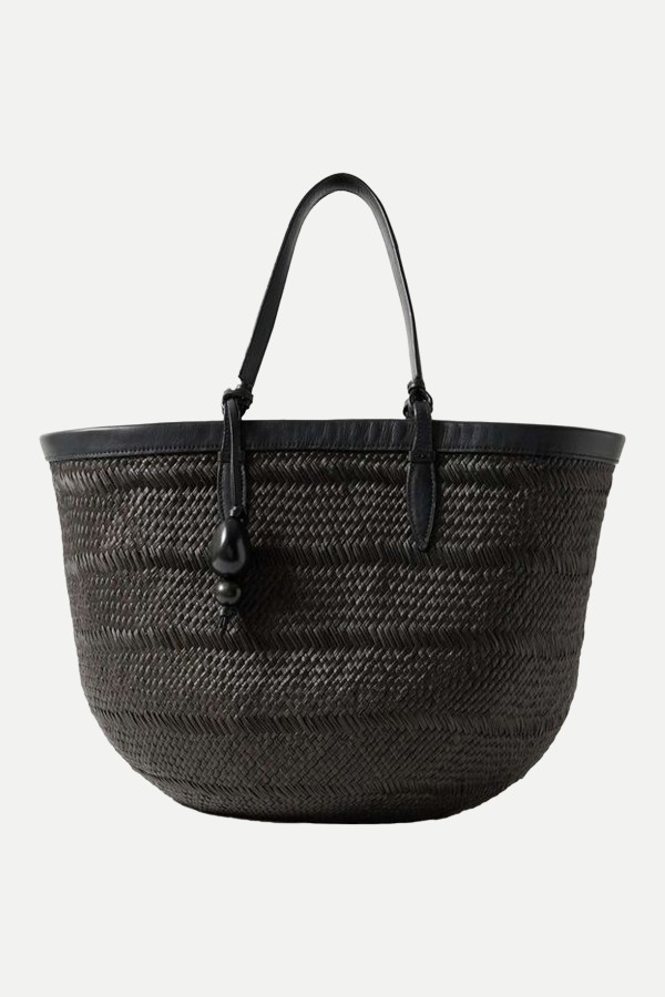 Medium Leather-Trimmed Straw Tote from Hunting Season