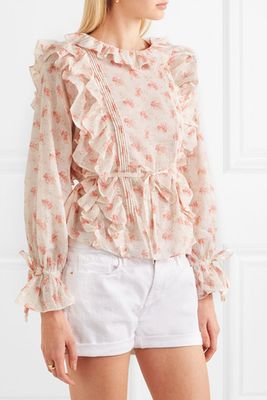 Luca Ruffled Floral-Print Cotton-Voile Blouse from Doen