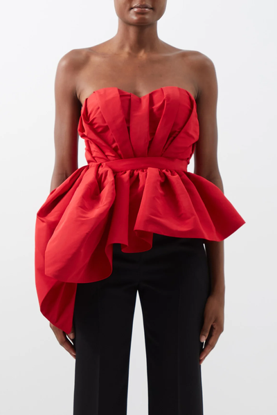 Sweetheart Pleated Taffeta Bustier Top from Alexander McQueen