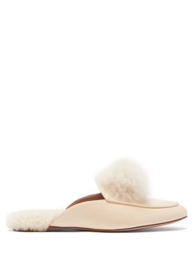 Foxy Pompom Leather & Shearling Backless Loafers from Aquazzura