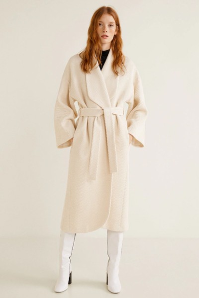 Herringbone Pattern Wool Coat