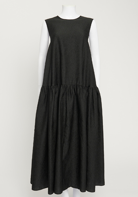 Black Silk Rose Jacquard Puffy Maxi Dress from Cecilie Bahnsen