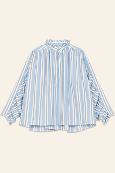 Oversized Striped Blouse With Ruffles