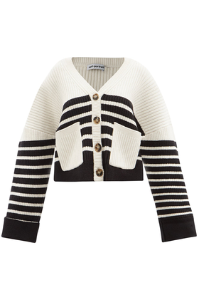 Striped Rib-Knitted Cardigan from Self-Portrait