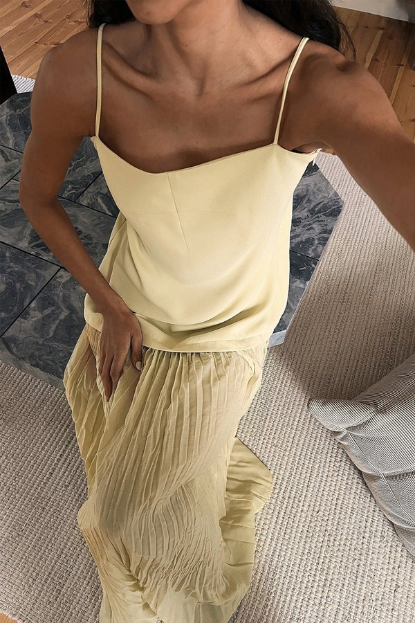 Sheer Plisse Skirt Slip Dress
