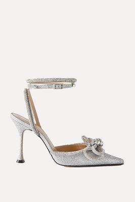 Double Bow Crystal-Embellished Glittered Leather Point-Toe Pumps from Mach & Mach
