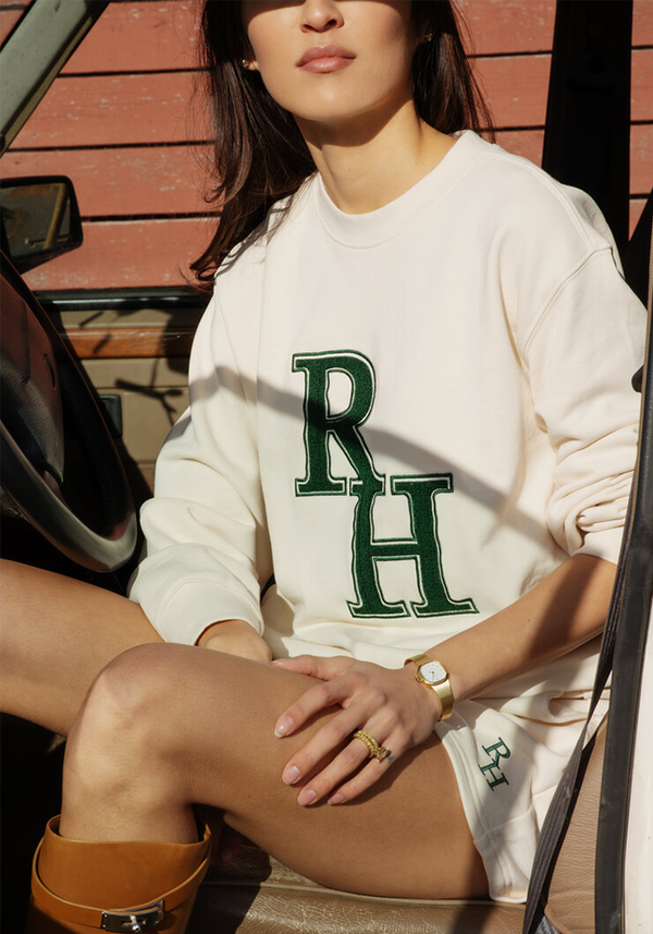 Cream Varsity Crewneck Pullover