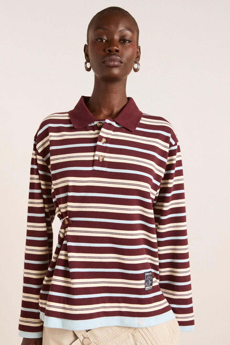 Noah Cinch Layered Rugby Shirt from Damson Madder