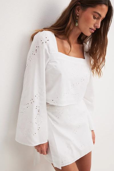 Embroidery Detail Square Neck Blouse