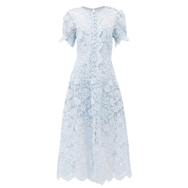 Buttoned Floral-Lace Midi Dress from Self-Portrait