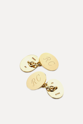 Gold Plain Oval Personalised Cufflinks from Aspinal