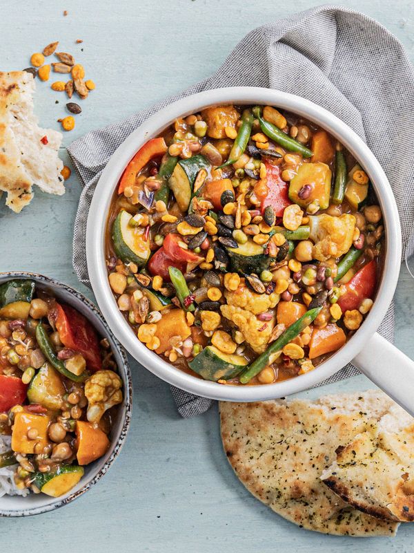 Mixed Veg Curry With Lentil Sprouts & Garlic & Chilli Topper