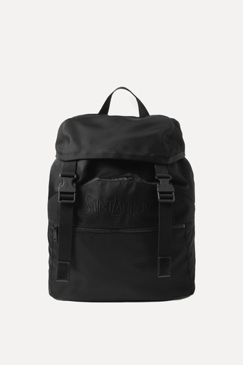 Logo-Embroidered Leather-Trimmed Shell Backpack from SAINT LAURENT