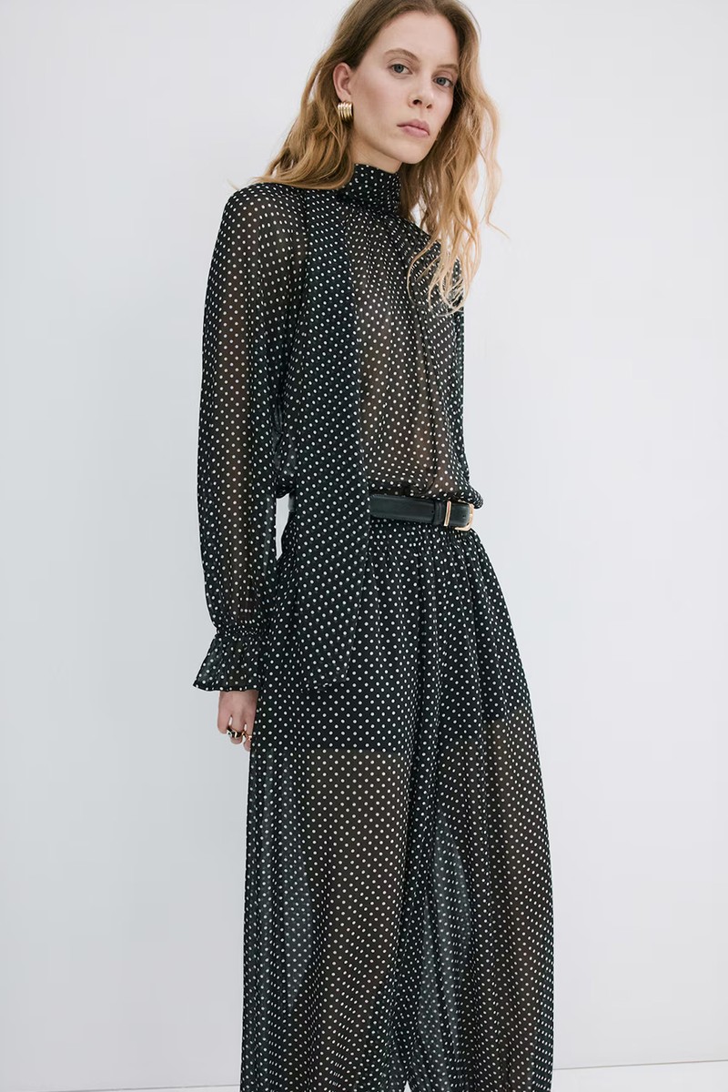 Polka Dot High-Neck Blouse