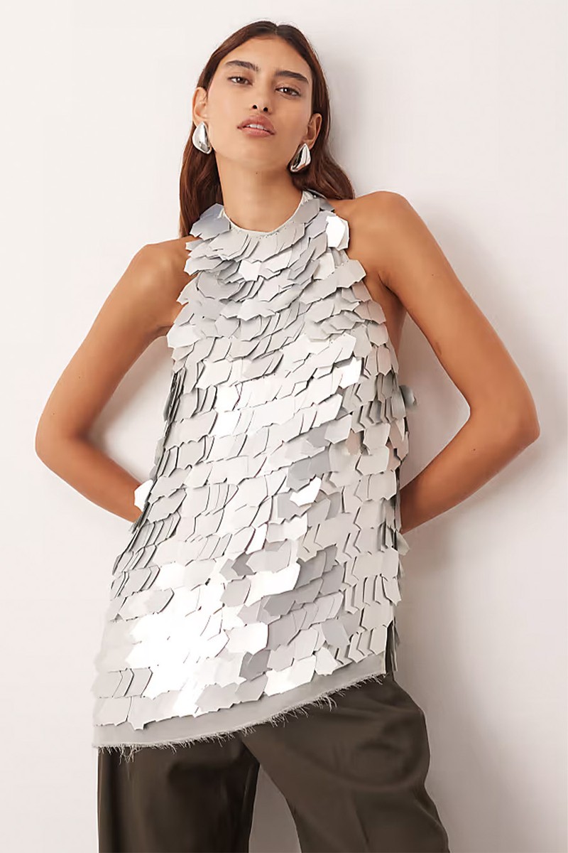 Embellished Shard Sequin Longline Halter Neck Top from ARRANGE 