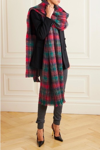 Striped Fringed Tartan Mohair-Blend Scarf from Saint Laurent