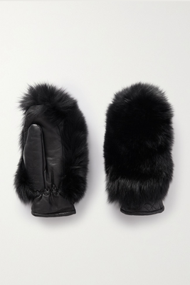 Hill Faux Fur and Padded Leather Mittens from Goldbergh