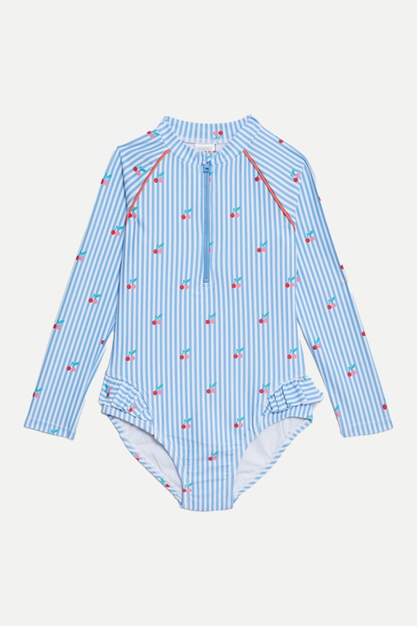 Seersucker Cherry Print Long Sleeve Swimsuit from Marks & Spencer 