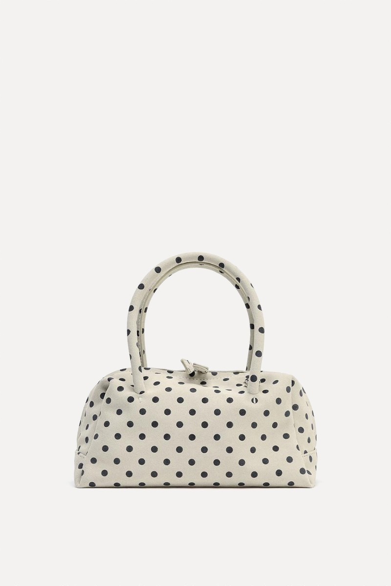 Printed Split Suede Bowling Bag