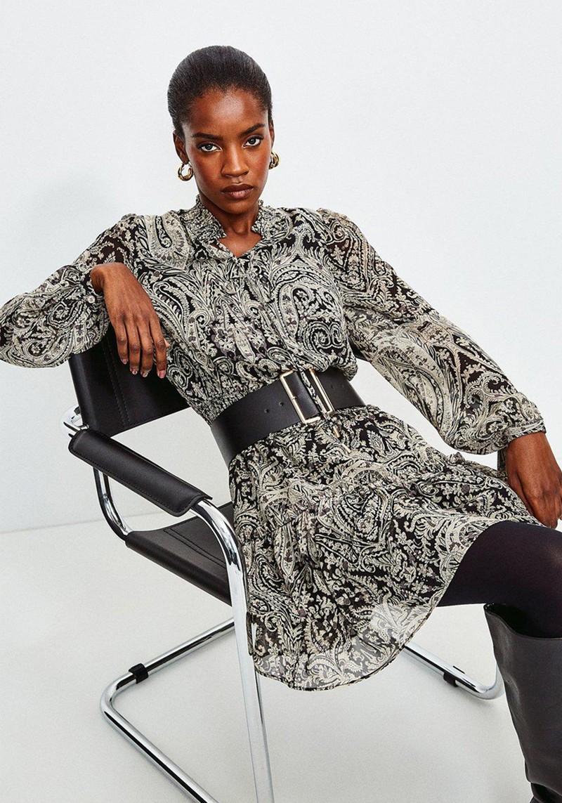 Paisley Print High Neck Short Dress