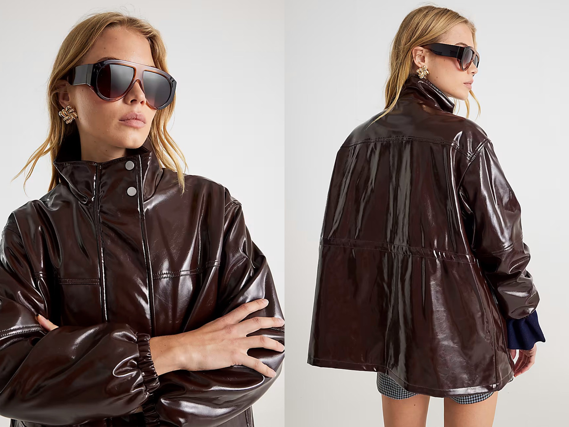 Red Faux Leather Funnel Neck Jacket from River Island