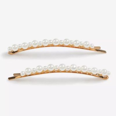 Pack Of 2 Cream Pearl Hair Slide Clips from Topshop