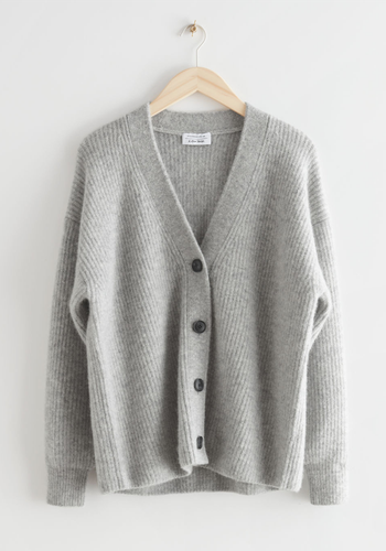 Relaxed Alpaca Blend Rib Cardigan