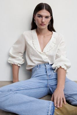 Embroidered Puff-Sleeve Blouse from Mango