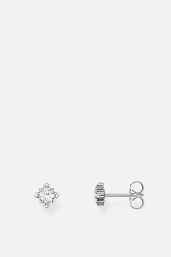 Silver Small Ear Studs Vintage With White Zirconia