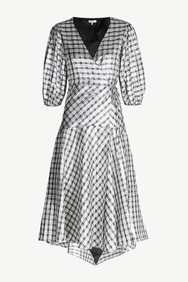 Lagarde Checked Silk-Blend Lamé Wrap Dress from Ganni