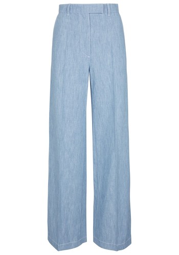 Wide-Leg Cotton Chambray Pants from Fendi