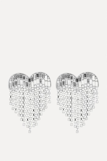 Heart Crystal-Embellished Silver-Plated Drop Earrings from Self-Portrait