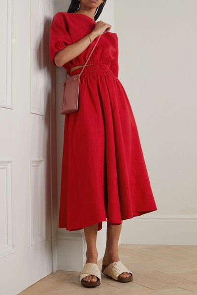 The Kyria Pleated Linen Midi Skirt from Suzi Kondi