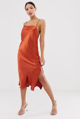 Tall Cami Slip Midi Dress In High Shine Satin from ASOS Design