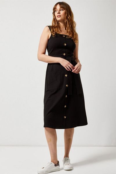 Belted Button Midi Dress